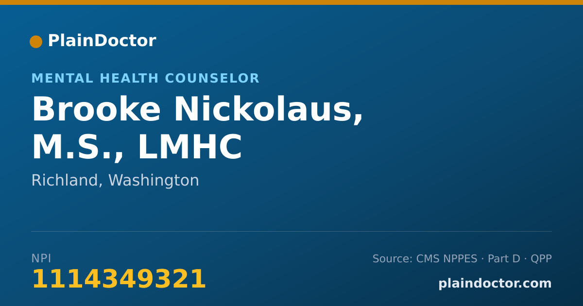 Shareable card for Brooke Nickolaus, M.S., LMHC - Mental Health Counselor, Richland, WA