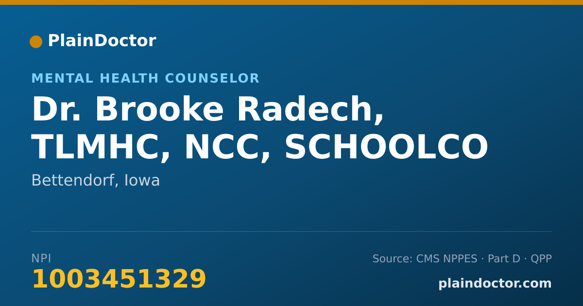 Shareable card for Brooke Radech, TLMHC, NCC, SCHOOLCO - Mental Health Counselor, Bettendorf, IA