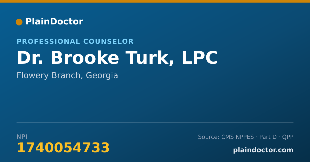 Shareable card for Brooke Turk, LPC - Professional Counselor, Flowery Branch, GA