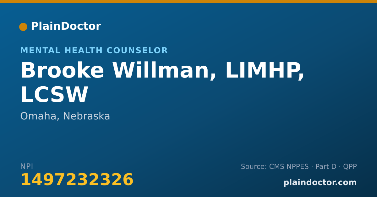 Shareable card for Brooke Willman, LIMHP, LCSW - Mental Health Counselor, Omaha, NE