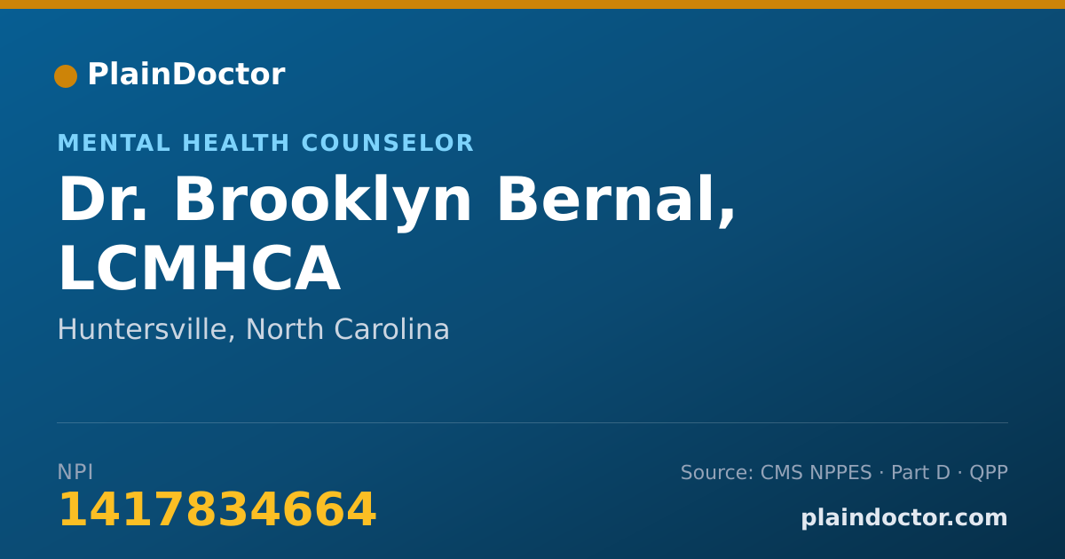 Shareable card for Brooklyn Bernal, LCMHCA - Mental Health Counselor, Huntersville, NC