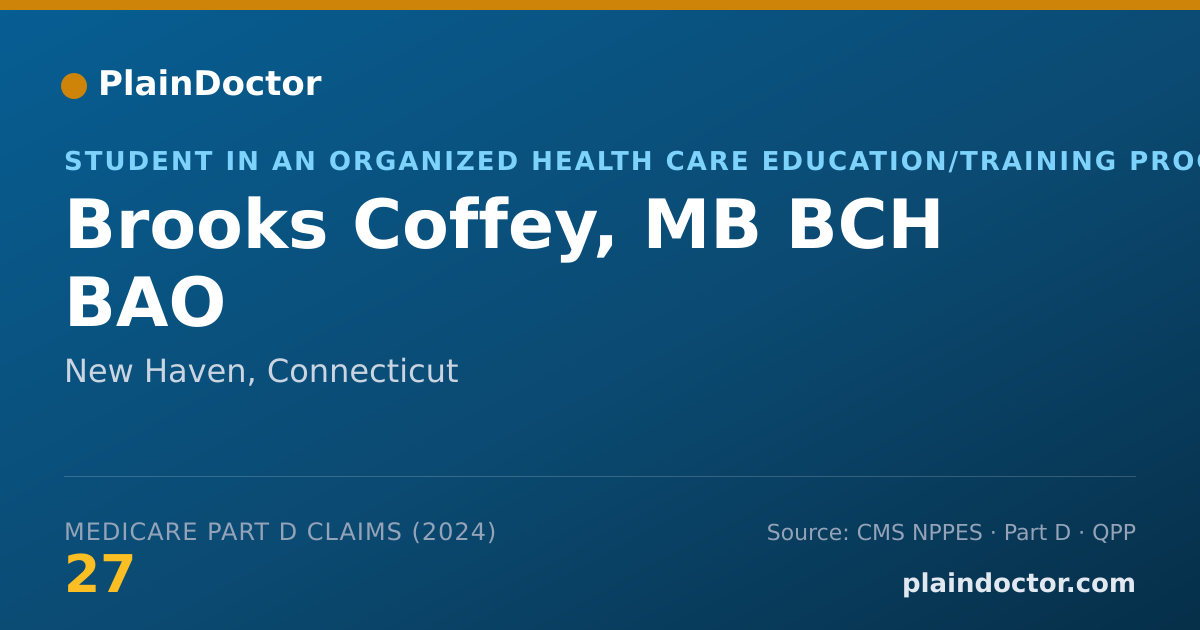 Shareable card for Brooks Coffey, MB BCH BAO - Student in an Organized Health Care Education/Training Program, New Haven, CT