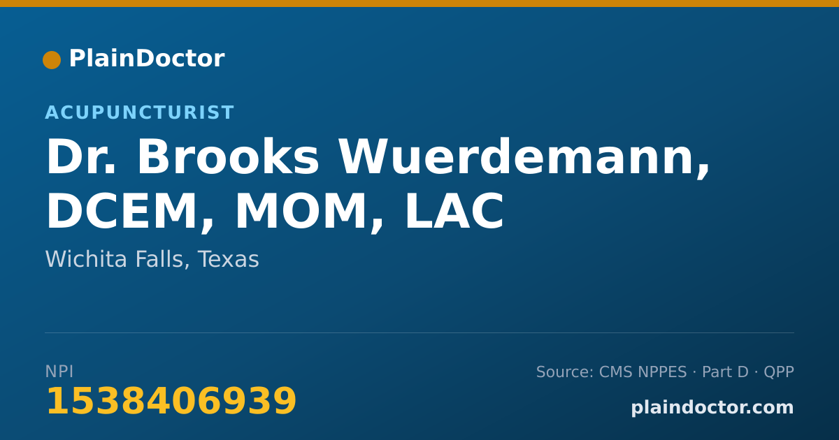 Shareable card for Brooks Wuerdemann, DCEM, MOM, LAC - Acupuncturist, Wichita Falls, TX