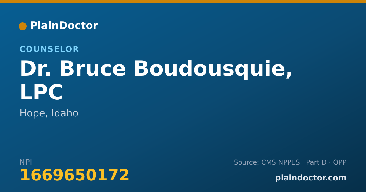 Shareable card for Bruce Boudousquie, LPC - Counselor, Hope, ID