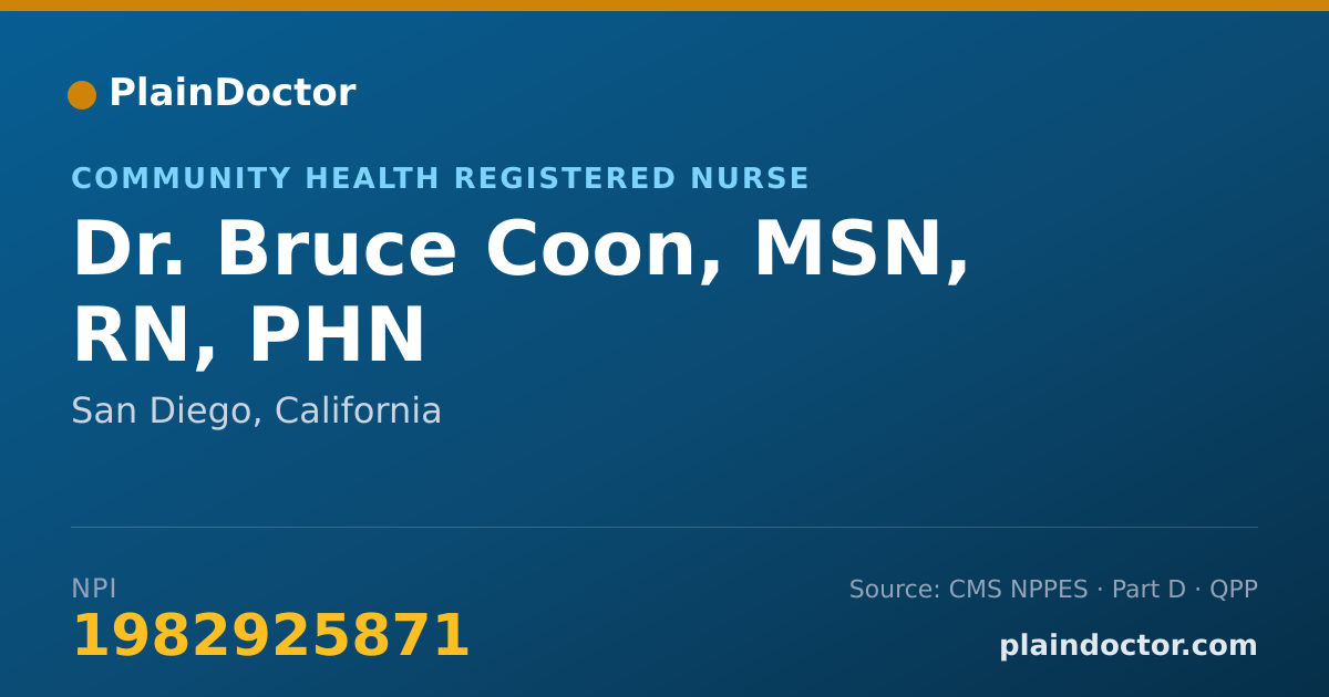 Shareable card for Bruce Coon, MSN, RN, PHN - Community Health Registered Nurse, San Diego, CA