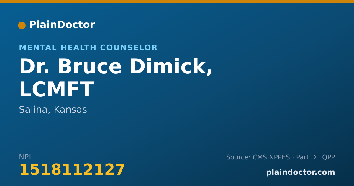 Shareable card for Bruce Dimick, LCMFT - Mental Health Counselor, Salina, KS