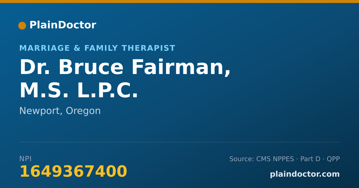 Shareable card for Bruce Fairman, M.S. L.P.C. - Marriage & Family Therapist, Newport, OR