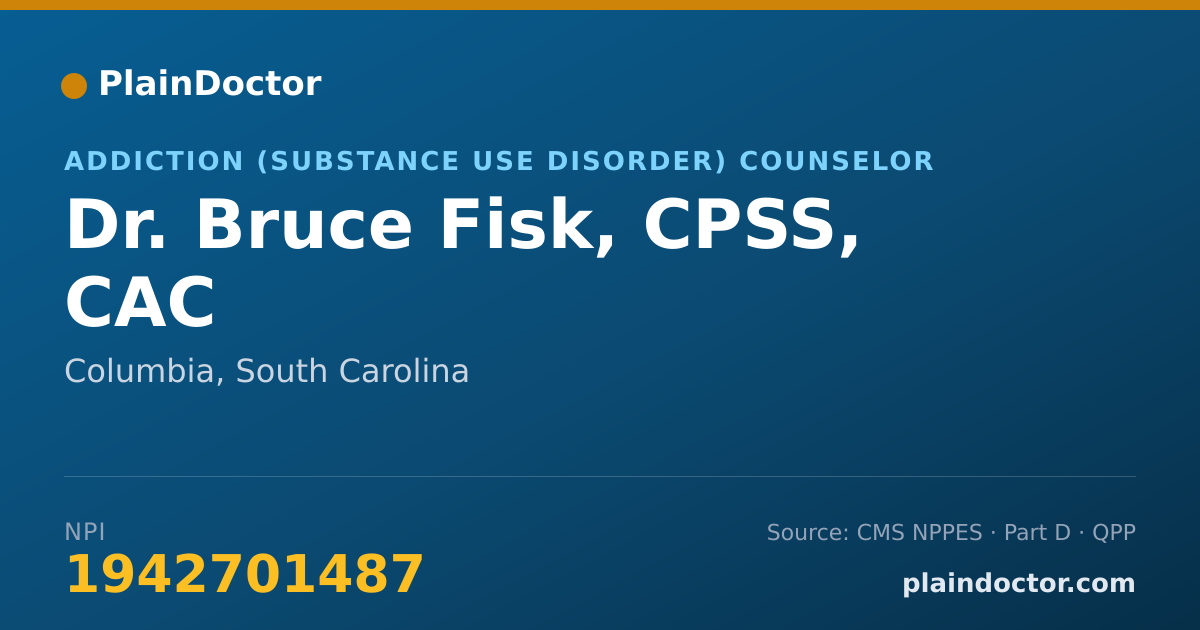 Shareable card for Bruce Fisk, CPSS, CAC - Addiction (Substance Use Disorder) Counselor, Columbia, SC