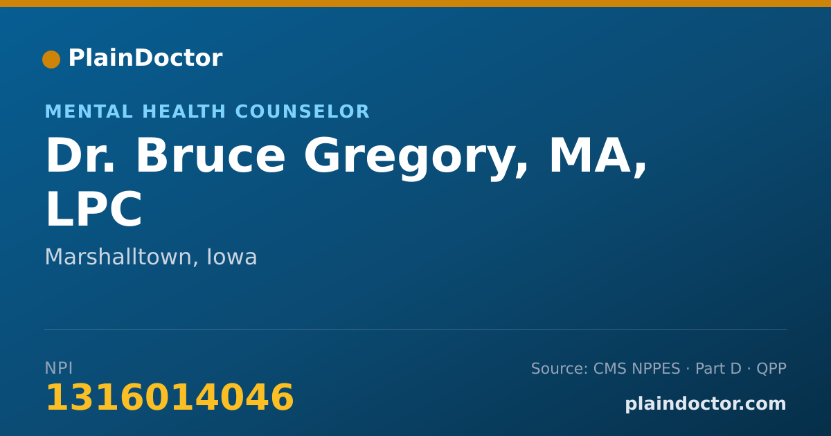 Shareable card for Bruce Gregory, MA, LPC - Mental Health Counselor, Marshalltown, IA