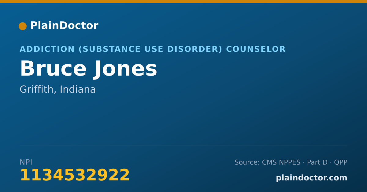 Shareable card for Bruce Jones - Addiction (Substance Use Disorder) Counselor, Griffith, IN