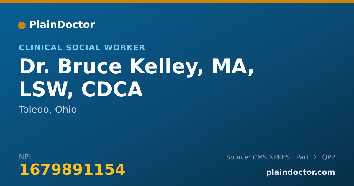 Shareable card for Bruce Kelley, MA, LSW, CDCA - Clinical Social Worker, Toledo, OH