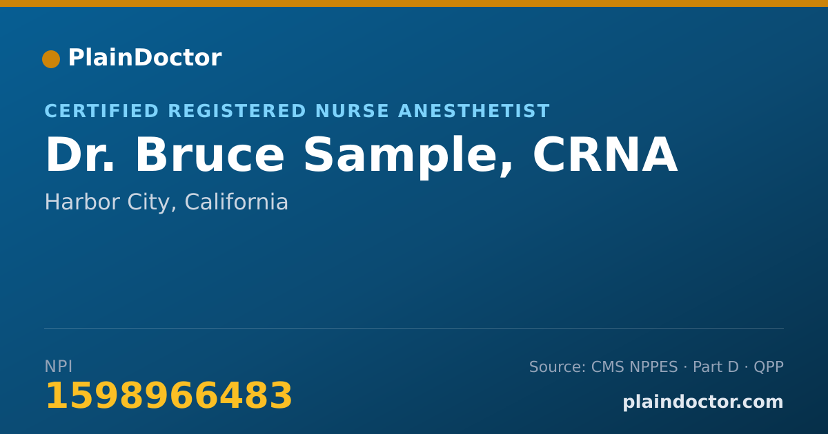Shareable card for Bruce Sample, CRNA - Certified Registered Nurse Anesthetist, Harbor City, CA