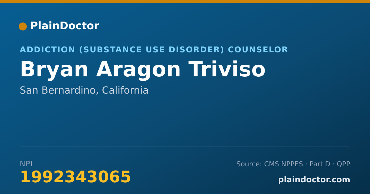 Shareable card for Bryan Aragon Triviso - Addiction (Substance Use Disorder) Counselor, San Bernardino, CA
