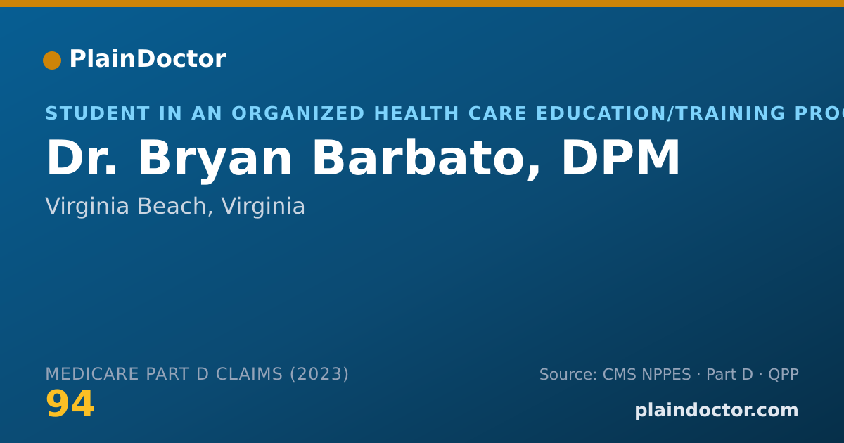 Shareable card for Bryan Barbato, DPM - Student in an Organized Health Care Education/Training Program, Virginia Beach, VA