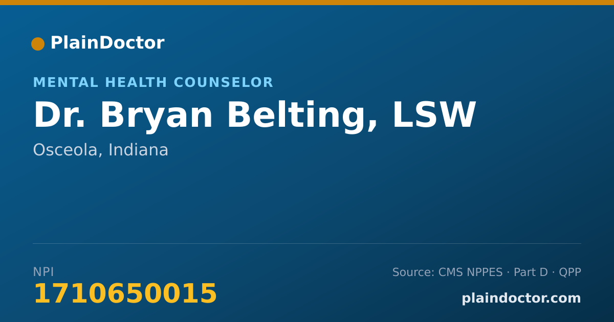 Shareable card for Bryan Belting, LSW - Mental Health Counselor, Osceola, IN