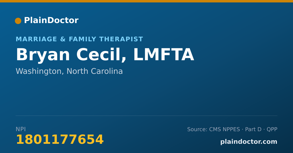 Shareable card for Bryan Cecil, LMFTA - Marriage & Family Therapist, Washington, NC