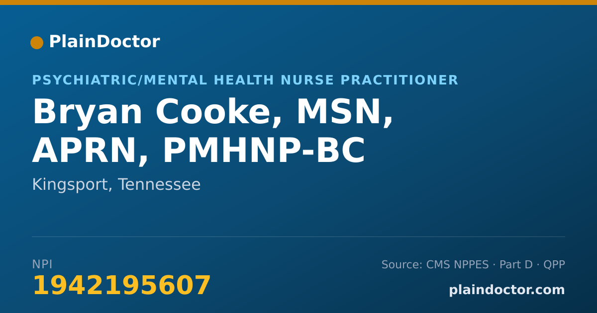 Shareable card for Bryan Cooke, MSN, APRN, PMHNP-BC - Psychiatric/Mental Health Nurse Practitioner, Kingsport, TN