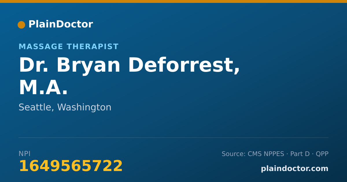 Shareable card for Bryan Deforrest, M.A. - Massage Therapist, Seattle, WA