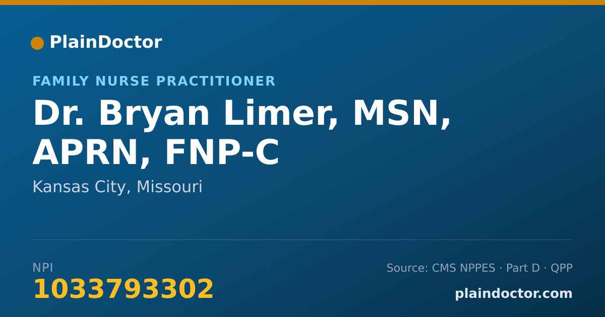 Shareable card for Bryan Limer, MSN, APRN, FNP-C - Family Nurse Practitioner, Kansas City, MO