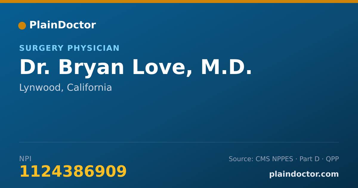 Shareable card for Bryan Love, M.D. - Surgery Physician, Lynwood, CA