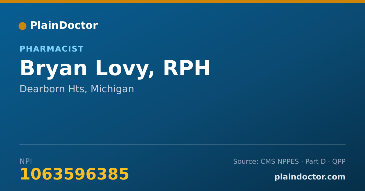 Shareable card for Bryan Lovy, RPH - Pharmacist, Dearborn Hts, MI