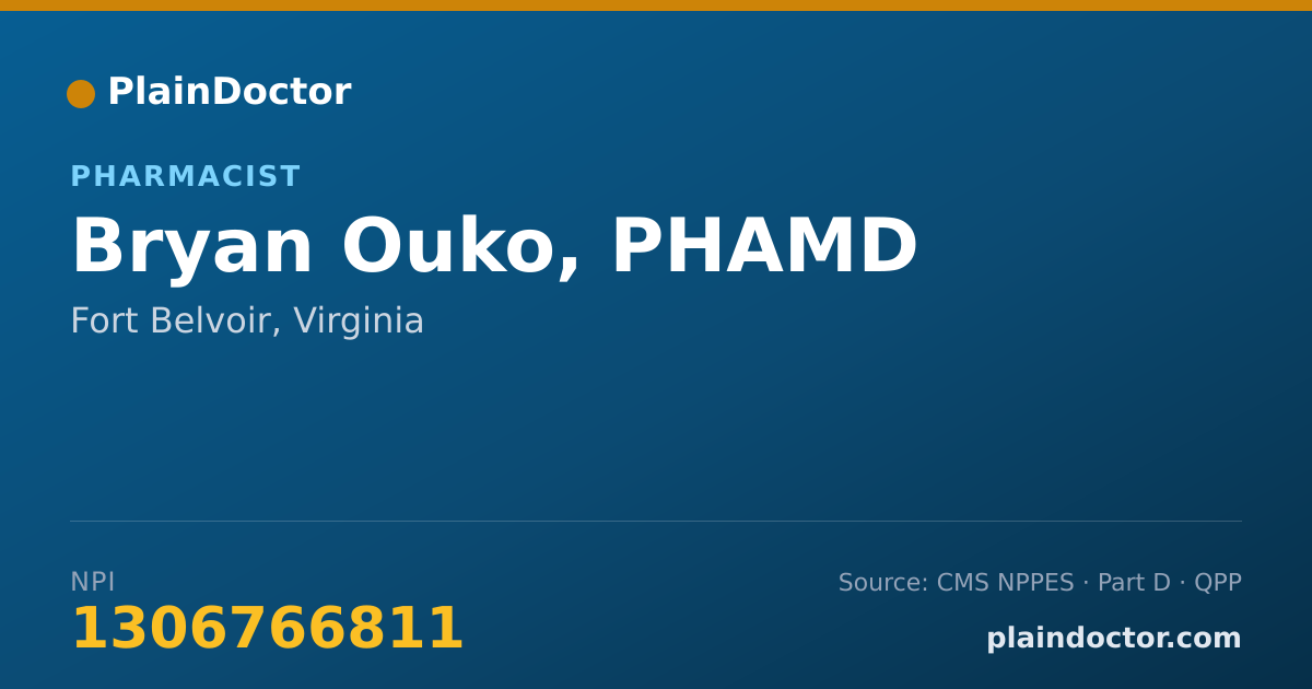 Shareable card for Bryan Ouko, PHAMD - Pharmacist, Fort Belvoir, VA