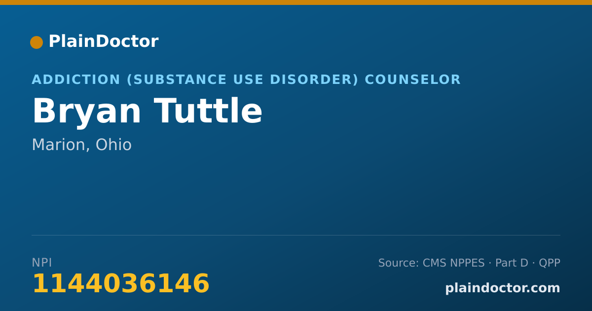 Shareable card for Bryan Tuttle - Addiction (Substance Use Disorder) Counselor, Marion, OH