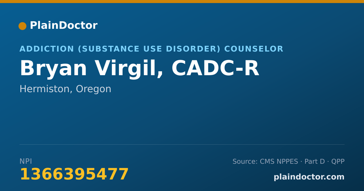 Shareable card for Bryan Virgil, CADC-R - Addiction (Substance Use Disorder) Counselor, Hermiston, OR