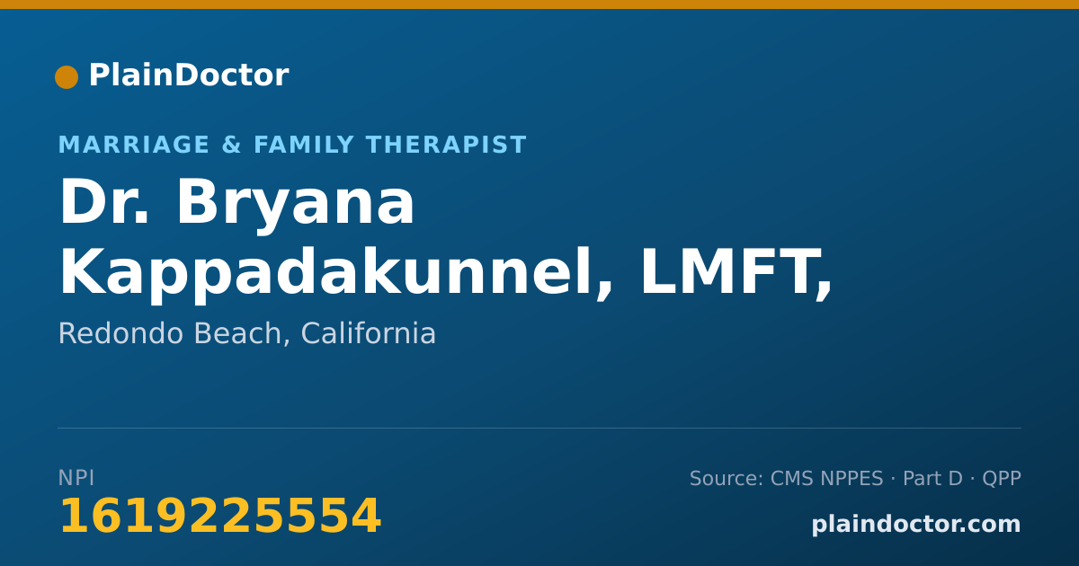 Shareable card for Bryana Kappadakunnel, LMFT, IFECMHS - Marriage & Family Therapist, Redondo Beach, CA