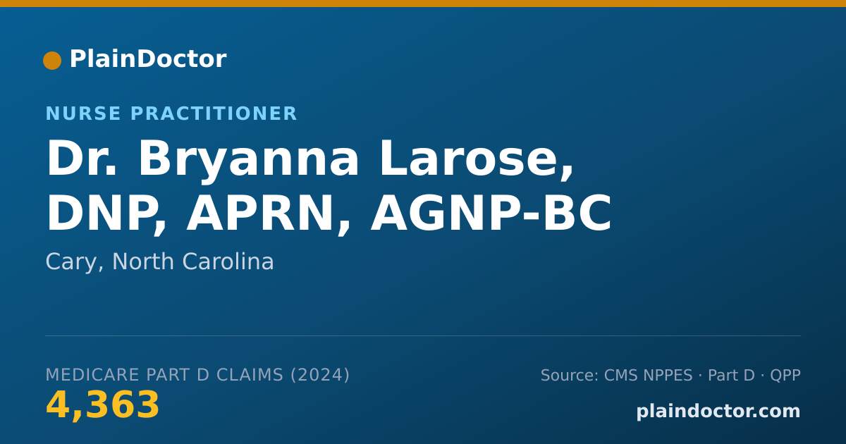 Shareable card for Bryanna Larose, DNP, APRN, AGNP-BC - Nurse Practitioner, Cary, NC