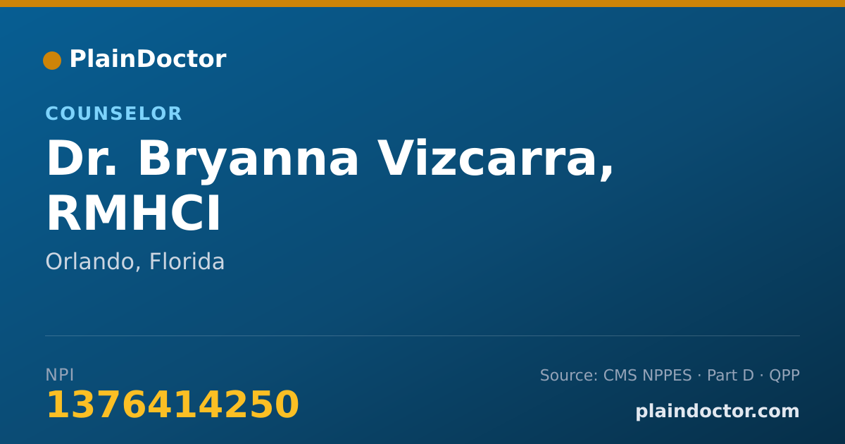 Shareable card for Bryanna Vizcarra, RMHCI - Counselor, Orlando, FL