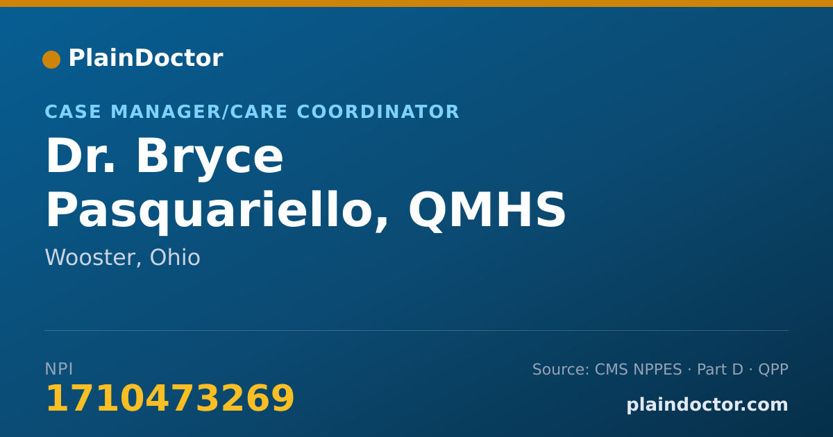 Shareable card for Bryce Pasquariello, QMHS - Case Manager/Care Coordinator, Wooster, OH