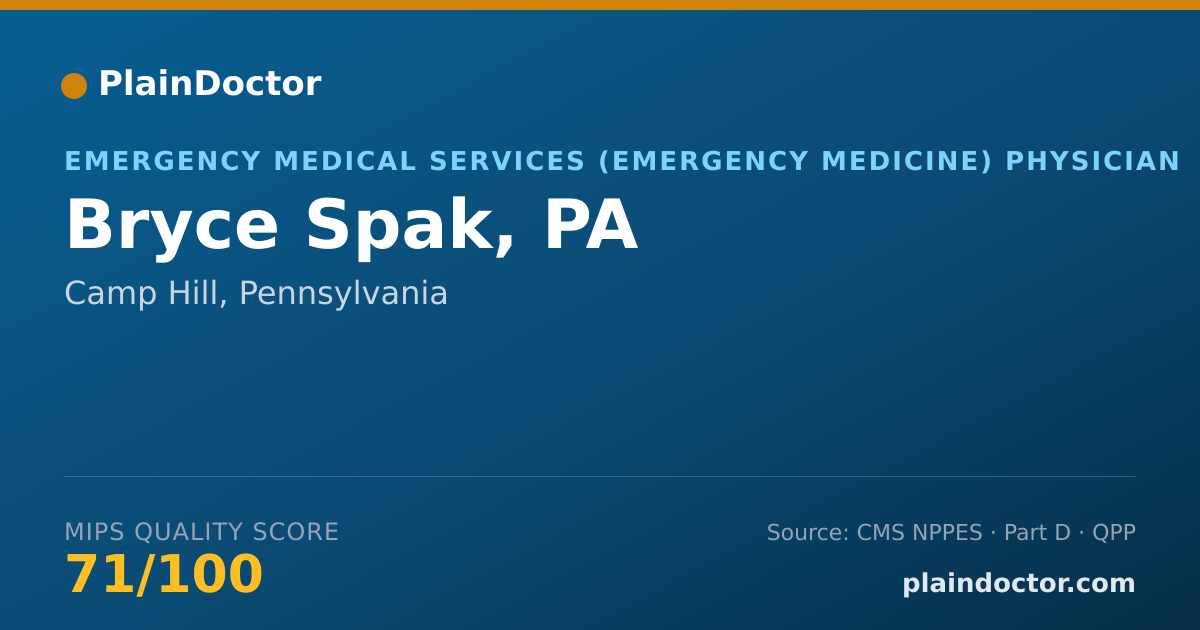 Shareable card for Bryce Spak, PA - Emergency Medical Services (Emergency Medicine) Physician, Camp Hill, PA