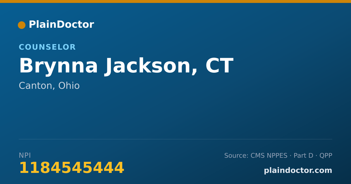 Shareable card for Brynna Jackson, CT - Counselor, Canton, OH