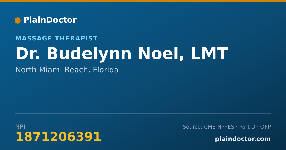 Shareable card for Budelynn Noel, LMT - Massage Therapist, North Miami Beach, FL