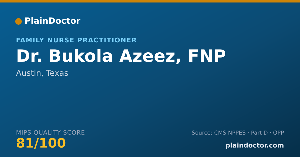 Shareable card for Bukola Azeez, FNP - Family Nurse Practitioner, Austin, TX