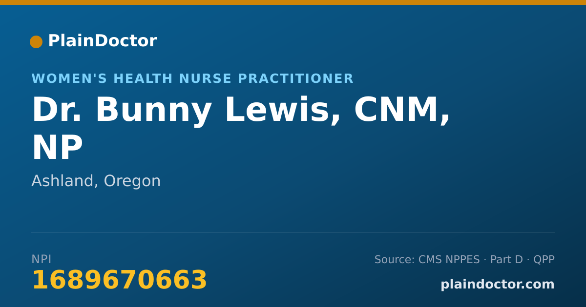 Shareable card for Bunny Lewis, CNM, NP - Women's Health Nurse Practitioner, Ashland, OR