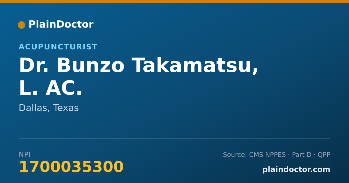 Shareable card for Bunzo Takamatsu, L. AC. - Acupuncturist, Dallas, TX