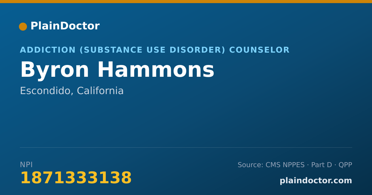 Shareable card for Byron Hammons - Addiction (Substance Use Disorder) Counselor, Escondido, CA