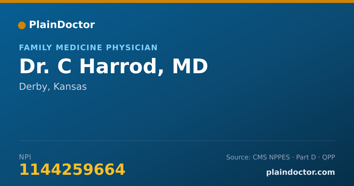 Shareable card for C Harrod, MD - Family Medicine Physician, Derby, KS