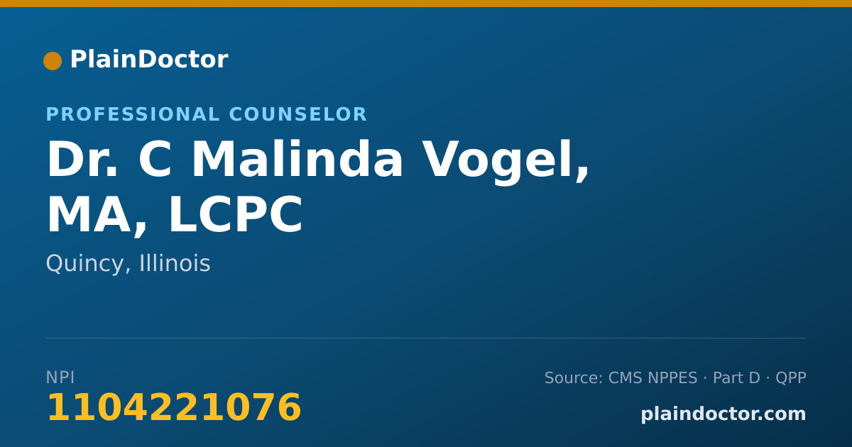 Shareable card for C Malinda Vogel, MA, LCPC - Professional Counselor, Quincy, IL