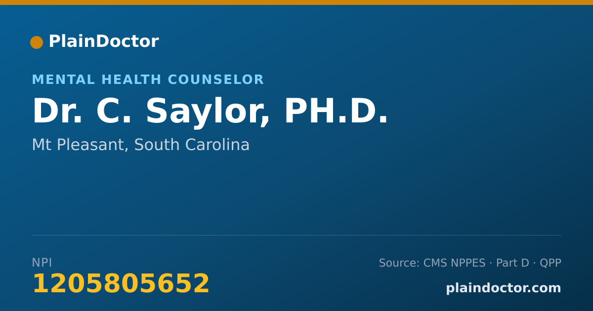 Shareable card for C. Saylor, PH.D. - Mental Health Counselor, Mt Pleasant, SC