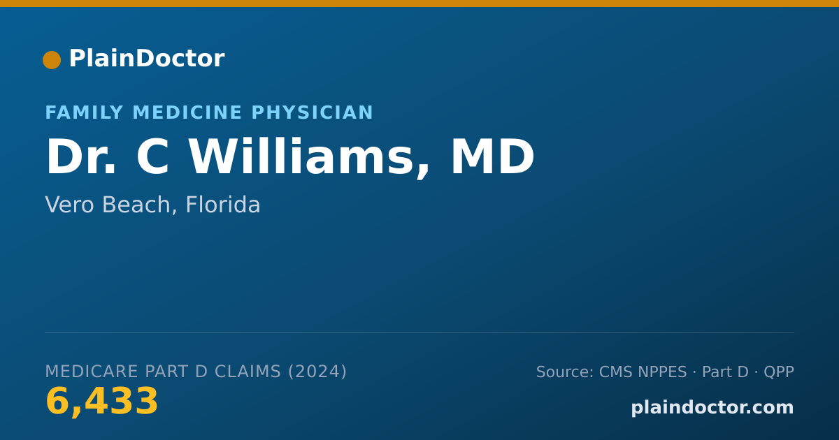 Shareable card for C Williams, MD - Family Medicine Physician, Vero Beach, FL