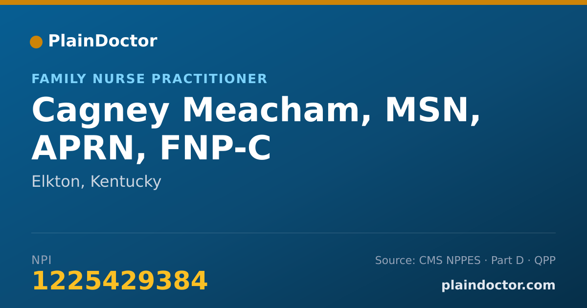 Shareable card for Cagney Meacham, MSN, APRN, FNP-C - Family Nurse Practitioner, Elkton, KY