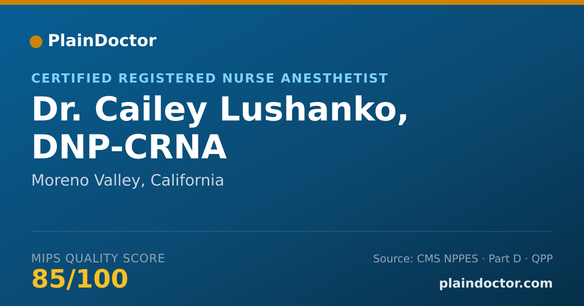 Shareable card for Cailey Lushanko, DNP-CRNA - Certified Registered Nurse Anesthetist, Moreno Valley, CA