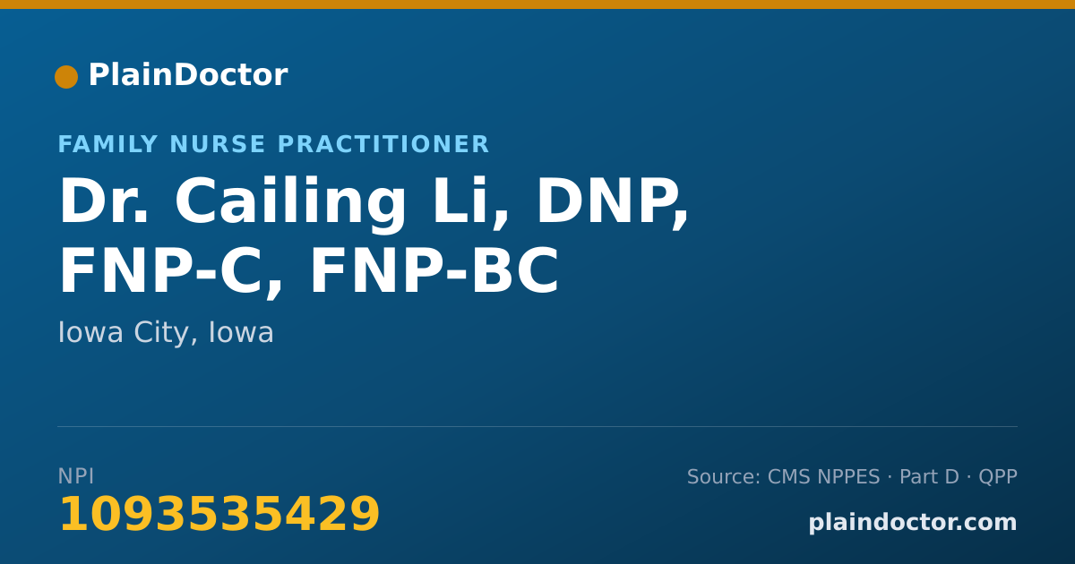 Shareable card for Cailing Li, DNP, FNP-C, FNP-BC - Family Nurse Practitioner, Iowa City, IA