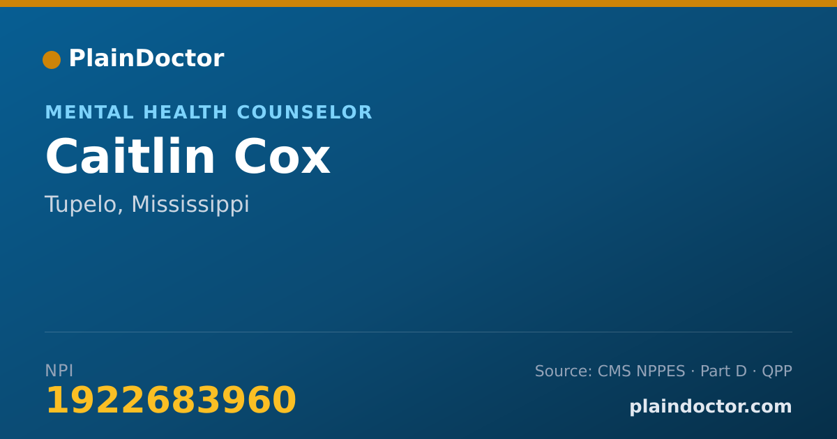 Shareable card for Caitlin Cox - Mental Health Counselor, Tupelo, MS