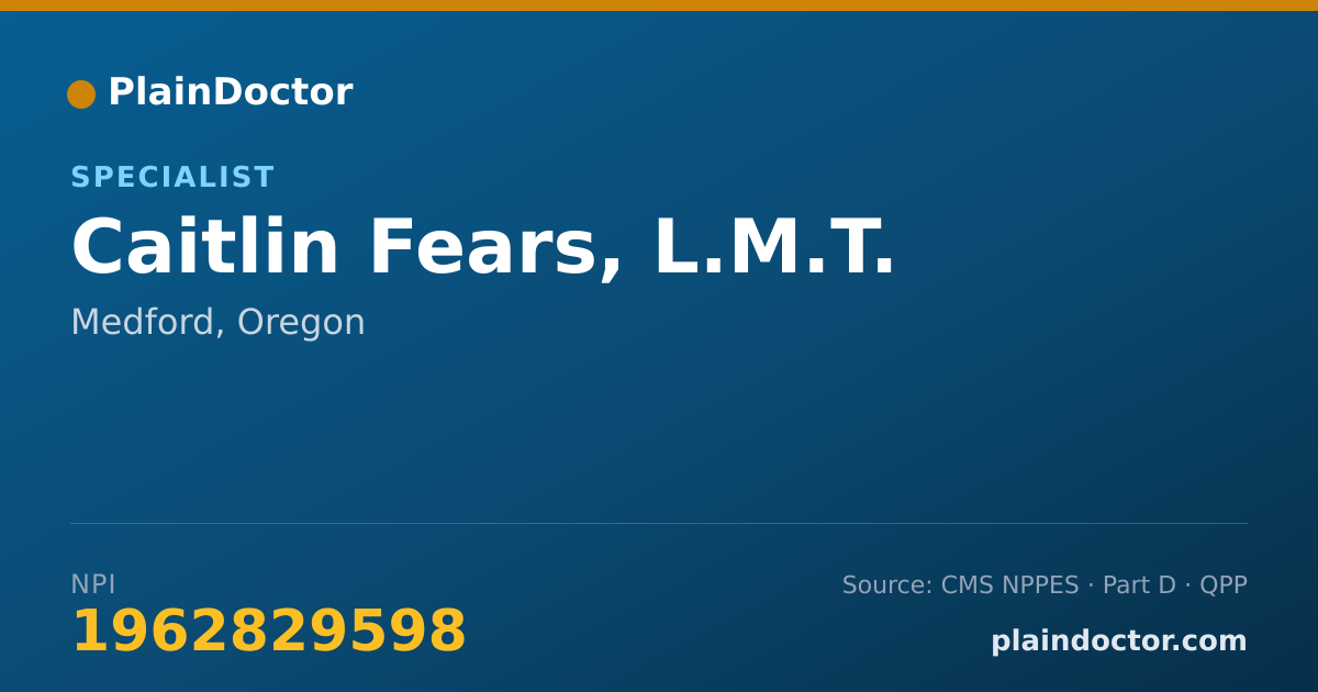 Shareable card for Caitlin Fears, L.M.T. - Specialist, Medford, OR