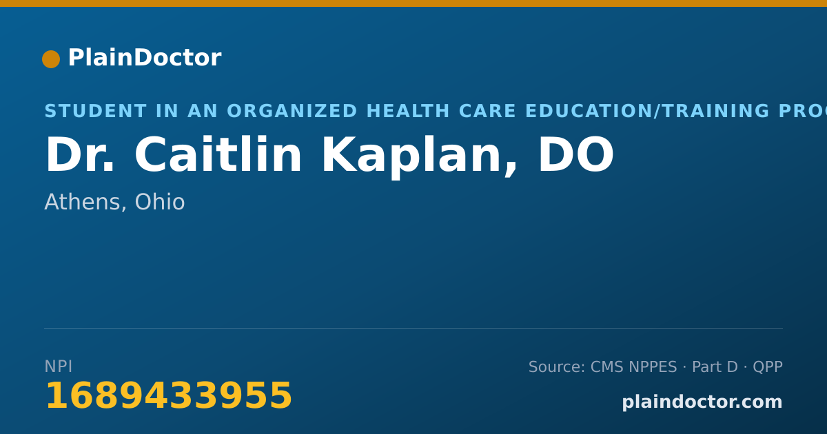 Shareable card for Caitlin Kaplan, DO - Student in an Organized Health Care Education/Training Program, Athens, OH