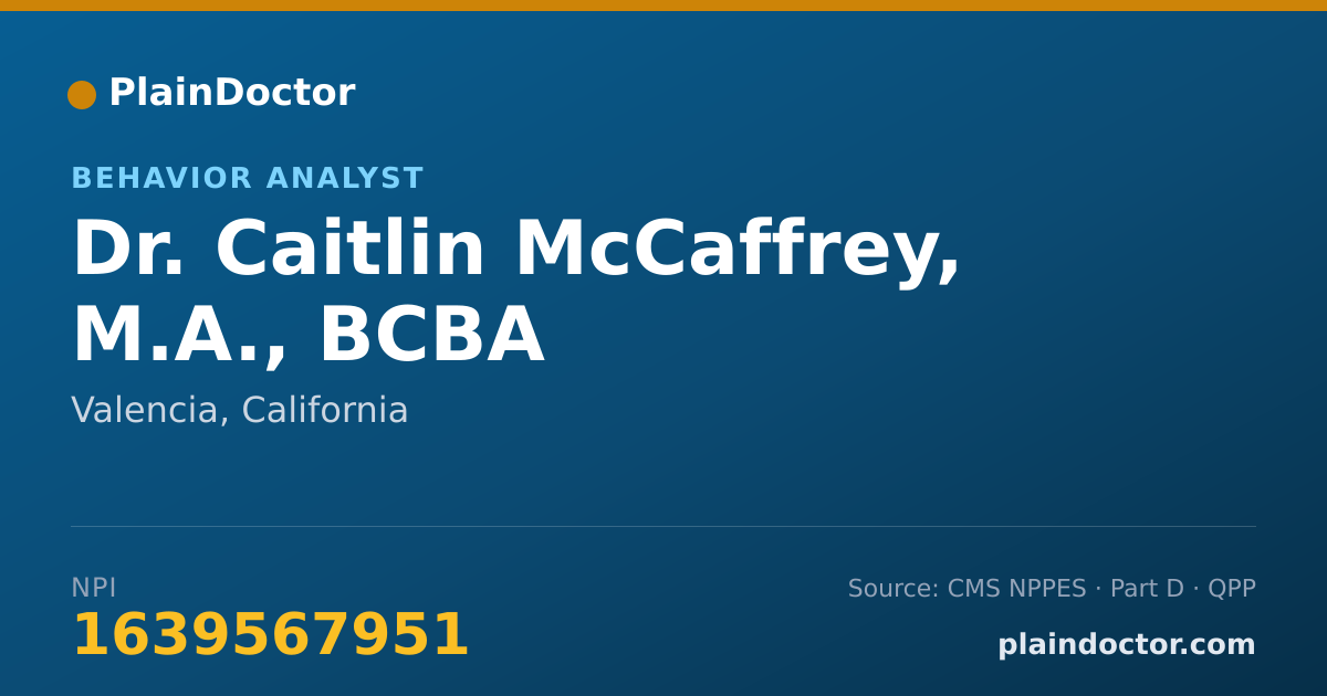 Shareable card for Caitlin McCaffrey, M.A., BCBA - Behavior Analyst, Valencia, CA